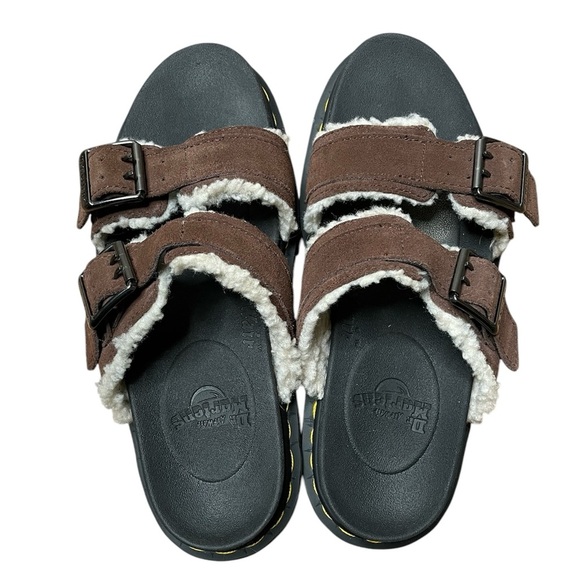 Dr. Martens Myles Suede Fur-Lined Buckle Slide Sandals Dark Brown Women’s Size 8 - Picture 4 of 10